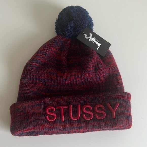 Stussy Other - Stussy Spell Out Beanie Knit Hat Toque Red and Blue Heather